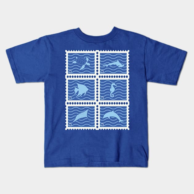 Beautiful Ocean Life On Stamps Kids T-Shirt by ElusiveIntro